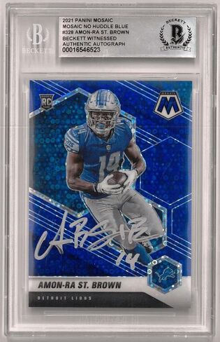 Amon -ra St. Brown تم توقيعه 2021 Panini Mosaic No Huddle Rookie Card - كرة القدم بطاقات الصاعد الموقعة in Saudi Arabia