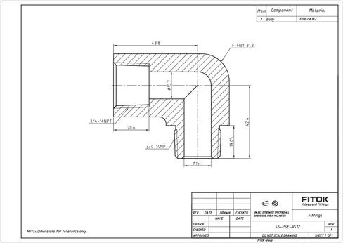 316 Stainless Steel 90 Degree Street Elbow 1/16'' Female NPT × 1/16'' Male NPT, 9200 psi, SS-PSE-NS1 in Kuwait