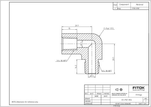 316 Stainless Steel 90 Degree Street Elbow 1/16'' Female NPT × 1/16'' Male NPT, 9200 psi, SS-PSE-NS1 in Kuwait
