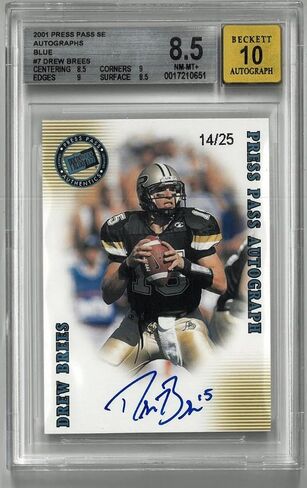 Drew Brees تم توقيعه 2001 Press Pass #14/25 بطاقة الصاعد - بطاقات صاعد موقعة لكرة القدم in Saudi Arabia