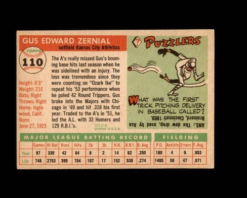 Gus Zernial Signed 1955 Topps Kansas City Athletics Autographed in Saudi Arabia