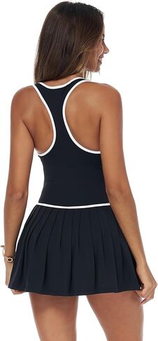 ABOCIW WOMNS Square Neck Mesh Tennis Tennis Dress Brate في Bra و Shorts Racerack Workout Golf Athletic Dress مع جيب in Saudi Arabia
