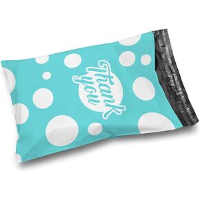 Shop4Mailers 10 x 13 Teal and White Polka Dot Thank You Poly Bag Mailer Envelopes 2 Mil (100 Pack, Teal)