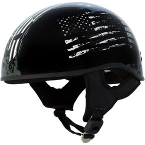 Hot Leathers HLD1043 Gloss Black 'Black and White Warrior Bullet' Advanced DOT Skull Half Helmet for Men and Women