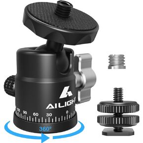 Mini Ball Head, Panoramic Tripod Head DSLR Camera Hot Shoe Mount + 1/4 3/8 Screw, 360° Rotatable Tripod Ball Head Photograph Accessories for Cameras Gopro Camcorder Smartphone Light