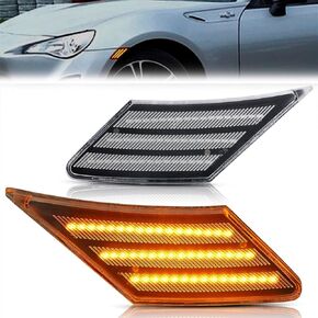 علامة جانبية LED متوافقة مع BRZ FR-S GT86 2013-2019 مع إشارة انعطاف تسلسلية، مصباح علامة جانبية مع وظيفتين (وقوف السيارات الأبيض + ضوء الانعطاف الكهرماني) جانب السائق والراكب، عدسة شفافة