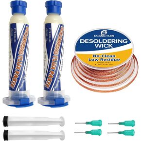 No Clean Soldering Flux Paste & Solder Wick, Solder Flux for Electronics Soldering 10cc/Bottle (2PACK), 10Ft Desoldering Wick Braid Remover Solder