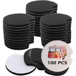 100 PCS 2.75 Inch Sublimation Blank Car Coasters, Round Circular Opening Blank Sublimation Coasters, Heat Transfer Blank Sublimation Cup Coasters for DIY Craft Printing Thermal Sublimation