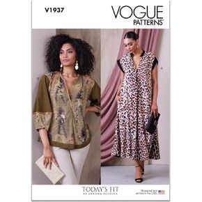 Vogue Misses' Pleated Front Dress and Tunic Sewing Pattern Packet by Sandra Betzina, Design Code V1937, Sizes A-B-C-D-E-F-G-H-I-J, Multicolor