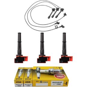 3pcs Red Ignition Coil & Spark Plug Wire Set Compatible with Toyota 4Runner T100 Tacoma 1995-2003 V6 3.4L UF156
