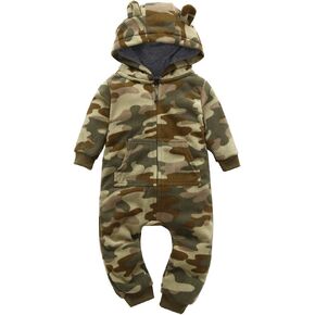Toddler Baby Boys Girls Causal Camouflage Jumper Fleece Hooded Zipper Romper Fashion Fall Winter Camo Outfit Jumpsuit
