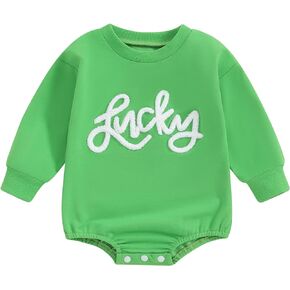 My First St Patrick's Day Outfit for Baby Girl Boy Long Sleeve Letter Clover Print Sweatshirt Romper Lucky Jumpsuit