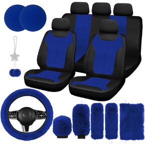 17 Pcs 3D Air Mesh Car Seat Cover Full Set for Women,5mm Composite Sponge 3D Air Mesh Cloth Full Set Washable and Breathable Universal Fit for Truck SUVs(Blue)