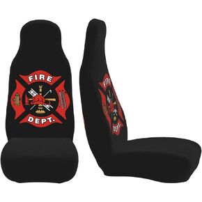 Car Seat Covers 2pc Front Seat Protector Cover Cushion Firefighter Fire DEPT. Logo Rescue Overall Surrounded Decor Universal Auto Stretch Elastic for Most Vehicle, Car, SUV