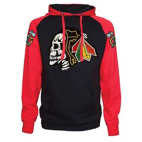 Fear The Feathers Color Block Chicago Hockey Hoodie Black/Red (4XL)