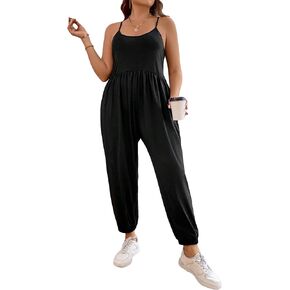 Floerns Women's Plus Size Spaghetti Strap Cami Romper Long Pants Jumpsuit