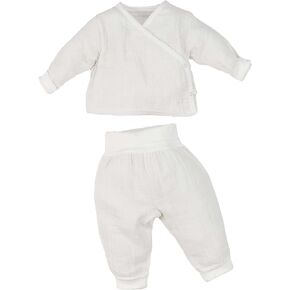 طقم مكون من قطعتين من قطعة علوية وبنطلون من القطن العضوي للأطفال من قماش الموسلين باللون الأبيض in Kuwait