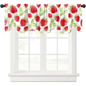 54x18in الصيف الفراولة نافذة العلاج الستارة المائية الأحمر الفراولة الخضراء يترك نافذة الستارة لنافذة مع قضيب جيب المطبخ غرفة الطعام الديكور in Kuwait