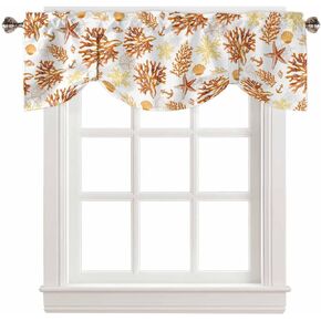 Navy Blue Coastal Tie Up Valances for Windows, Beach Nautical Kitchen Curtains Valance Shade, Ocean Coral Starfish Rod Pocket Window Treatment Curtains for Living Room/Bedroom 54"x18"