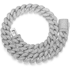 MLENS Luxury 20MM 4 Rows Cluster 5A Diamond Full Iced Out Cuban Link Chain 18K White Gold/Real Gold Plated Bling Diamond Bubble Chain for Women Miami Rapper Choker Jewelry Gift for Men