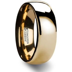 Mens Tungsten Traditional Domed Gold-Plated Wedding Ring - Polished Comfort Fit - 4mm 6mm 8mm 10mm Wide - Style name: ORO