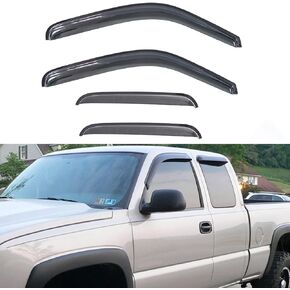 4pcs Front+Rear Smoke Sun/Rain Guard Outside Mount Tape-On Window Visors Compatible with 99-06 Silverado Sierra 1500/2500/3500 07 Classic Body Extended Cab with Half Size Back Doors