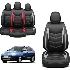 LUCKYMAN CLUB 2014 2015 2016 2017 2018 2019 2020 2021 2022 2023 Cherokee Custom Car Accessories أغطية مقاعد وسائد X08-ZYG، مع جلد صناعي مقاوم للماء (مجموعة كاملة باللونين الأسود والأحمر)