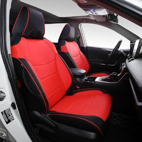 Toyota RAV4 Seat Covers Waterproof Faux Leather Car Seat Covers Full Set for Toyota RAV4 2024 2023 2022 2021 2020 2019 (Black+Red Line)