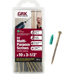 GRK 772691021397 02139#10 x 3-1/2" R4 Multi-Purpose Screws Count, 10", Gold, 50