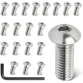 RED WOLF 20 PCS 3/8-16 x 1" Button Head Socket Cap Screw Bolt w/Allen Hex Drive 18-8 304 Stainless Steel Hex Socket Head Full Coarse Thread UNC with Heavy Duty Sliver