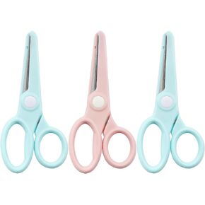 مقص أمان للأطفال مكون من 3 قطع، مقص للحرف اليدوية، مقبض مريح مثالي لقطع الورق - 3.0 (2 أزرق + 1 وردي) in Kuwait