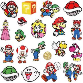 Iron on Patches,20 pieces Embroidered Applique Patches,Sew On Iron on Patches Fabric Repair Patches Cute Cartoon Anime Mario Patches for Kids Adult Clothes Jeans Jackets Hats Shoes Backpacks