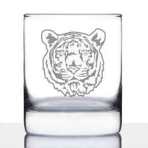 Tiger Face Whiskey Rocks Glass - Unique Tiger Themed Decor and Gifts for Animal Lovers - 10.25 Oz Glasses