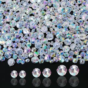 UPINS 1200Pcs Faceted Crystal Beads for Jewelry Making Acrylic Beads for Bracelet Necklace Earring Jewelry Making Decoration Accessories AB Color (4/6/8mm)