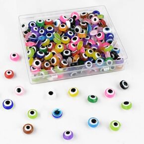 200 Pieces Evil Eye Beads for Jewelry Making Evil Eye Beads Kit for DIY Bracelet Necklace Flat Round Resin Evil Eye Beads with Hole 8MM Charms Spacer Beads for Bracelets Earring Craft DIY (Mix Colors)