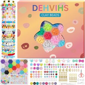 DEHVIHS Clay Beads Kit, 6000PCS Friendship Bracelet Making Kit, 21 Colors with 26 Types of Charms Preppy Polymer Heishi Beads with Letter Beads Jewelry Making Kit