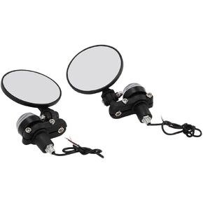1 Pair Motorcycle Rearview Mirrors Foldable Round 7/8" Bar End Side Mirrors With LED Turn Signals For Bike mirror + light