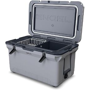 ENGEL 60 QT Ultra-Light Injection Molded Cooler - Ice Chest Keeps Ice up to 7 Days - Large Cooler Includes Wire Basket, Divider and Built-in Bottle Opener