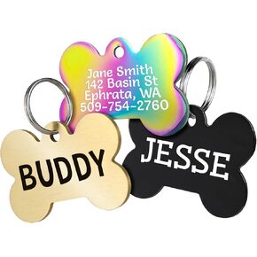 GoTags علامات الكلب العظام المخصصة في قوس قزح الصلب أو الفولاذ الأسود أو النحاس الصلب، علامات الحيوانات الأليفة المحفورة المخصصة للكلاب والقطط. نقش أمامي وخلفي بخطوط ممتعة. بطاقات تعريف الكلب والقطط (عبوة من قطعة واحدة) in Kuwait