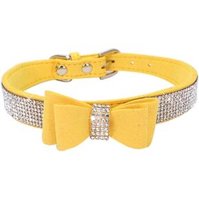 Dogs Kingdom 10"-24" Length Cute Pet Dog Velvet Bow Tie Collar Puppy Cat Full Crystal Rhinestone Necklace Adjustable,Red,XXS