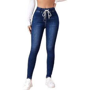 Floerns Women's Casual Drawstring Waist Skinny Jeans Workout Denim Pants