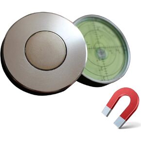 Magnetic Metal Large Spirit Bubble Level 60mm Diameter, 2 23/64, Degrees, Circular, Surface Level - Metal Housing, Bulls Eye Bullseye Vial Round, Green/Silver