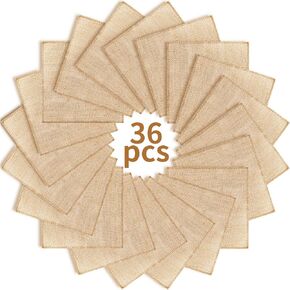 36 قطعة من مربعات الخيش مقاس 25.4 × 25.4 سم، حواف مربعة من خيش الجوت، تراكب مربعات خيش المزرعة للمنزل وحفلات الزفاف ومستلزمات الأعمال المركزية