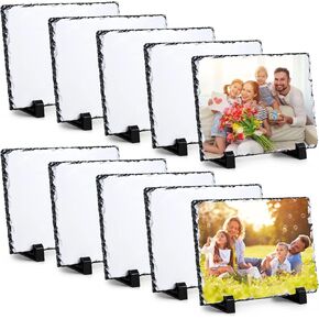 10PCS Sublimation Slate Blanks, 7.9'' x 5.9'' Rectangular Heat Transfer Picture Frame Rock Stone Slates, Sublimation Blank Slates for Thermal Heat Press Transfer Photo, DIY Slates with Display Holders in Kuwait