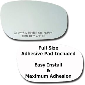 Mirror Glass + Full Size Adhesive Pad for 2006-2010 Dodge Charger Passenger Side Replacement (2006 2007 2008 2009 2010 06 07 08 09 10)