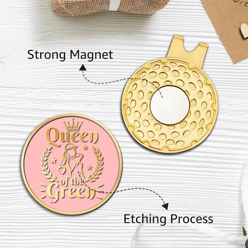 علامة كرة الجولف من Queen of The Green Pink Gold مع مشبك قبعة مغناطيسي، وإكسسوارات جولف مضحكة وهدايا جولف للنساء وأمها وزوجته وابنتها، عيد ميلاد لمحبي لاعبي الجولف in Saudi Arabia