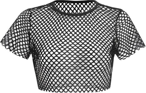 ODASDO Women Mesh Crop Top Short Sleeve Fishnet T-Shirt Hollow Out See Through Tops Blouse Rave Festival Outfit Clubwear in Saudi Arabia