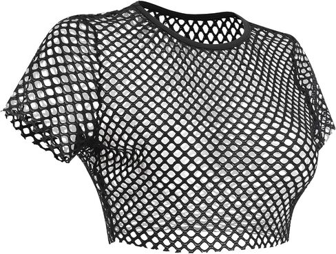 ODASDO Women Mesh Crop Top Short Sleeve Fishnet T-Shirt Hollow Out See Through Tops Blouse Rave Festival Outfit Clubwear in Saudi Arabia