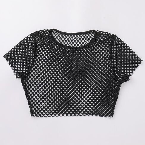 ODASDO Women Mesh Crop Top Short Sleeve Fishnet T-Shirt Hollow Out See Through Tops Blouse Rave Festival Outfit Clubwear in Saudi Arabia