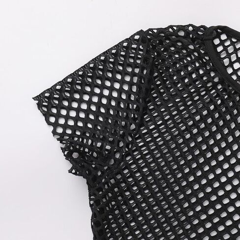 ODASDO Women Mesh Crop Top Short Sleeve Fishnet T-Shirt Hollow Out See Through Tops Blouse Rave Festival Outfit Clubwear in Saudi Arabia